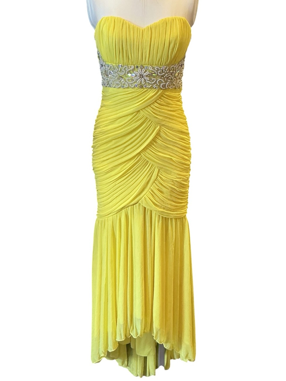 Vintage Y2K City Triangles Strapless Beaded Asymmetrical Midi Dress